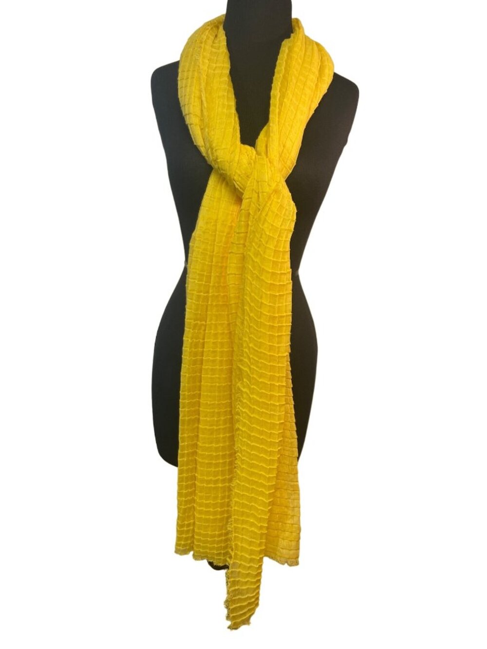 Yellow Linen Gauze Windowpane Patterned Scarf Wrap Sarong 102 inch